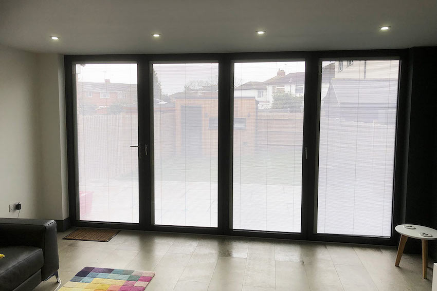 Bifold Doors with Integral Blinds Prime Aluminium